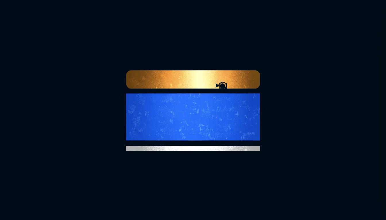 A blue card with a gold band on navy