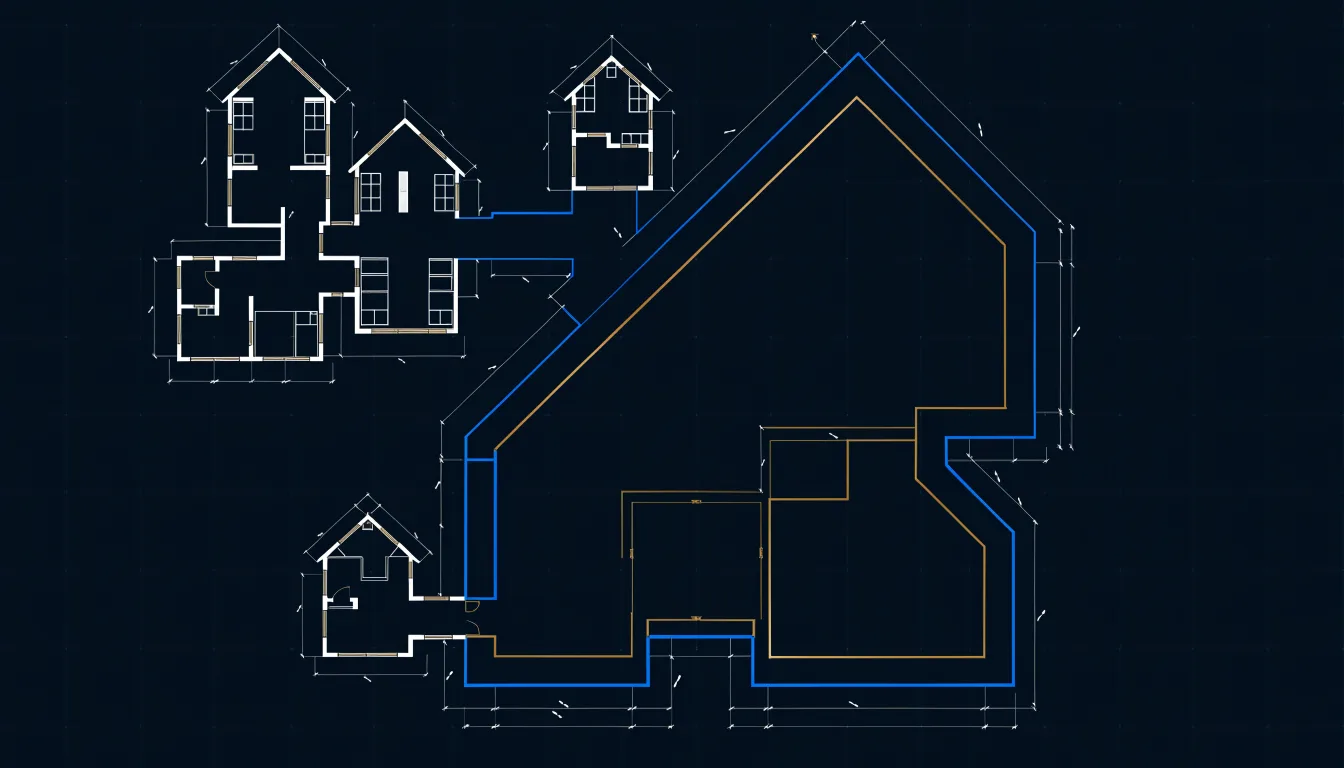 Two floor plans joined into one on a blueprint