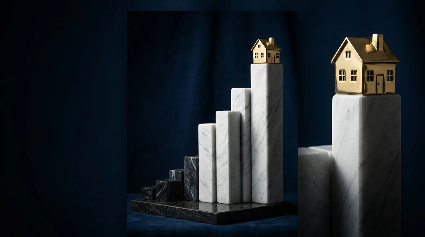 A marble model house on a stepped plinth